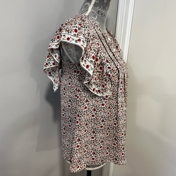 Max Studio Blouse Top Womens XS Multicolor Floral Ruffle Flutter Sleeves Peasant - Picture 9 of 12